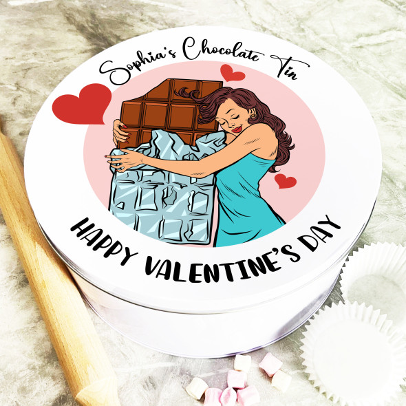 Round Woman Hugging Chocolate Valentine's Day Gift Personalised Treat Tin