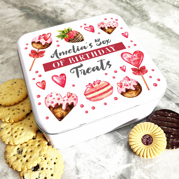 Square Box Of Treats Birthday Gift Personalised Sweet Tin