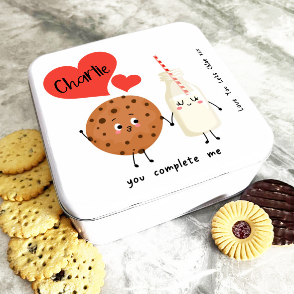 Square Chocolate Cookie And Milk Romantic Gift Personalised Biscuit Tin