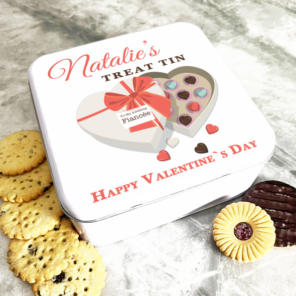 Square Fiancée Heart Box Of Chocolate Valentine's Gift Personalised Treat Tin