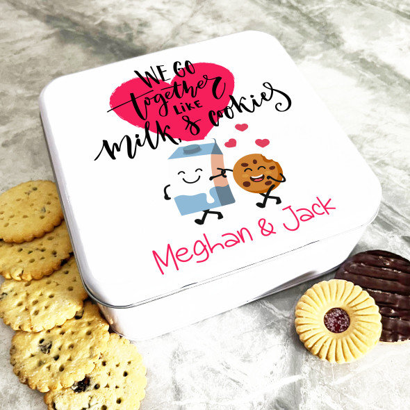 Square Funny Milk And Cookie Couple Romantic Gift Personalised Biscuit Tin