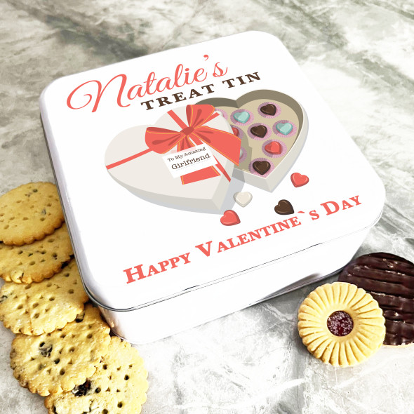 Square Girlfriend Heart Box Of Chocolate Valentine's Gift Personalised Treat Tin