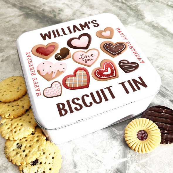 Square Heart Shape Biscuits Birthday Gift Personalised Biscuit Tin