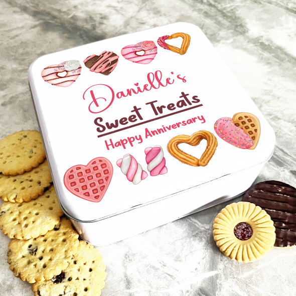 Square Heart Shape Pastry Anniversary Gift Personalised Treat Tin