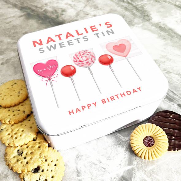 Square Lollipops Birthday Gift Personalised Sweet Treat Tin