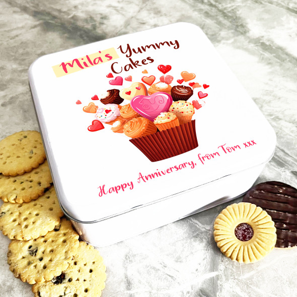 Square Love Cupcake Anniversary Gift Personalised Cake Tin