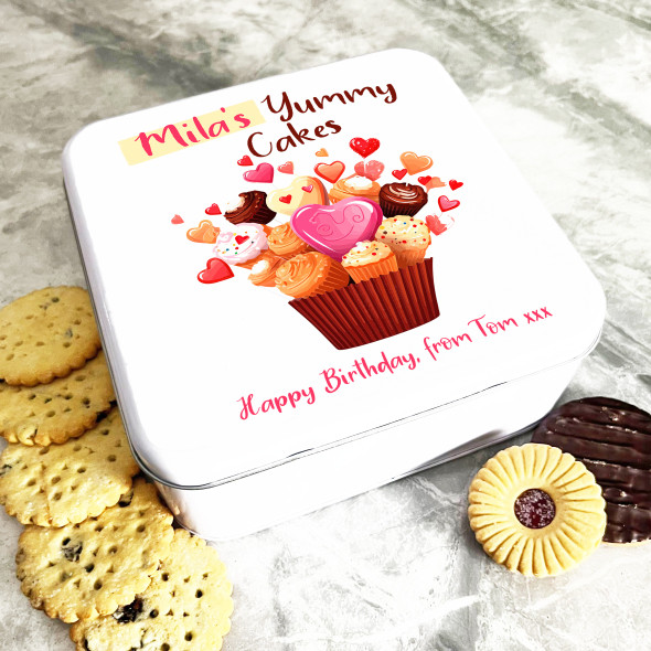 Square Love Cupcake Birthday Gift Personalised Cake Tin