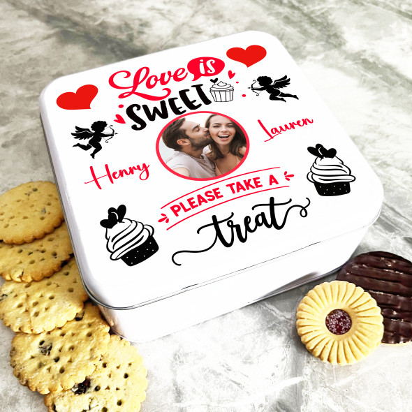 Square Love Is Sweet Photo Romantic Gift Personalised Treat Tin