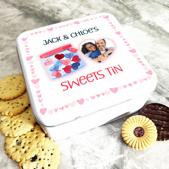 Square Love Jar Heart Photo Romantic Gift Personalised Sweet Treat Tin