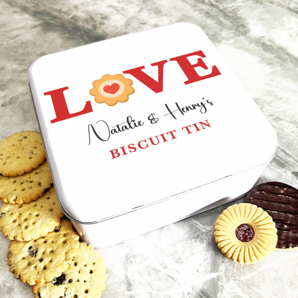 Square Love Word With Biscuit Romantic Gift Personalised Biscuit Tin