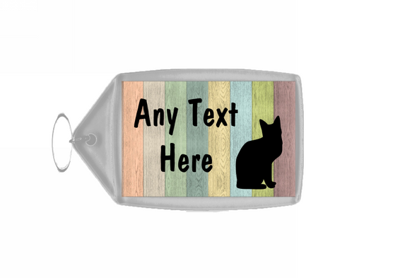 Cat Pastel Wood Personalised Keyring