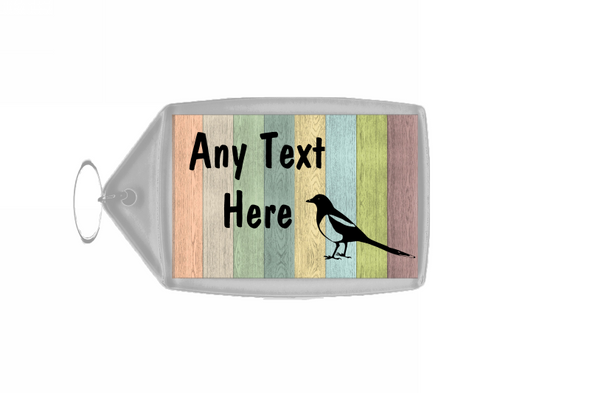 Pastel Wood Magpie Personalised Keyring