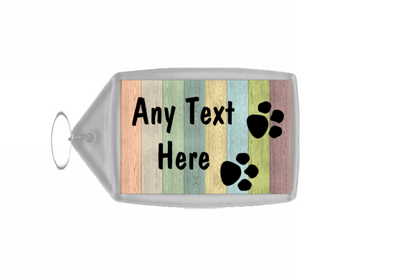 Pastel Wood Paw prints Personalised Keyring