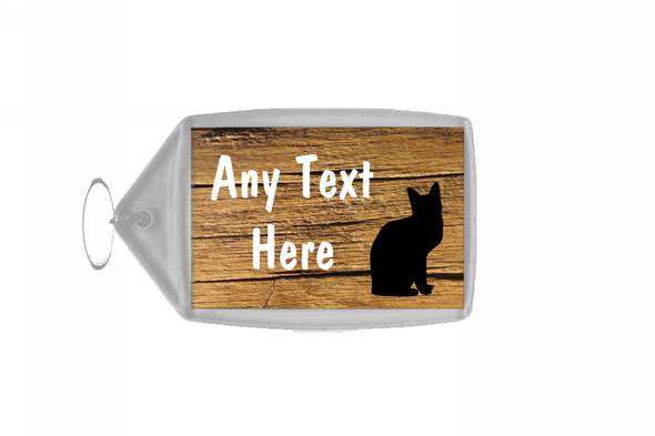 Cracked Wood Kitten Cat Personalised Keyring