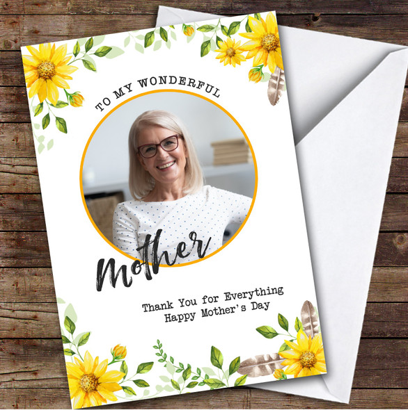 Personalised Yellow Floral Watercolour Border Photo Happy Mother's Day Card