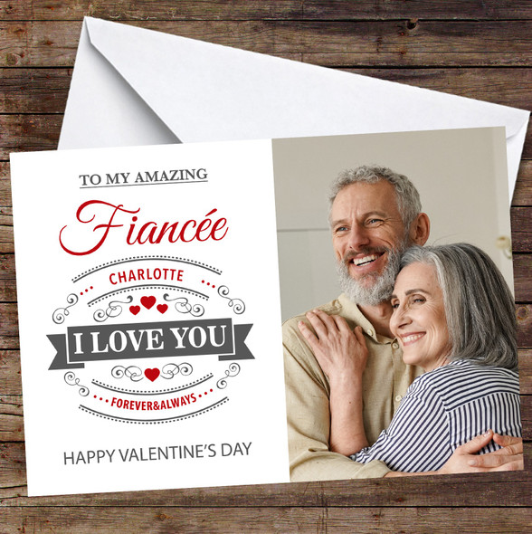 Personalised Fiancée I Love You Hearts & Swirls Happy Valentine's Day Card