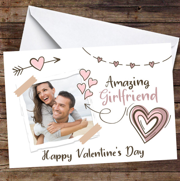 Personalised Photo Scrapbook Hearts Doodle Valentine's Amazing Girlfriend Card