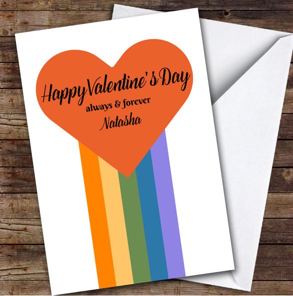 Personalised Red Heart & Rainbow Always & Forever Happy Valentine's Day Card