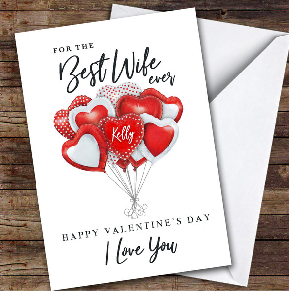 Personalised Red Heart Balloons Romantic Best Wife Ever Valentine's Day Card