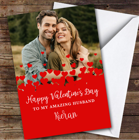 Personalised Red Hearts Romantic Photo Amazing Husband Valentine's Day Card