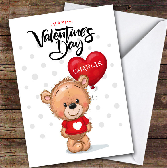 Personalised Valentine Card Cute Teddy Bear Love Heart Card