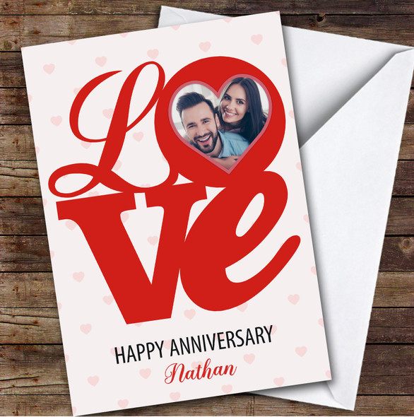 Personalised Love Letters Romantic Hearts Photo Happy Anniversary Card