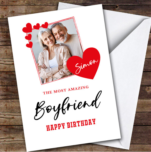 Personalised Hearts Border Photo Romantic Amazing Boyfriend Happy Birthday Card