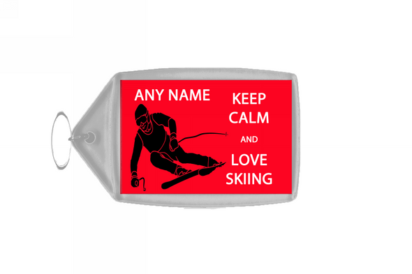 Keep Calm And Love Skiing Personalised Large Keyring