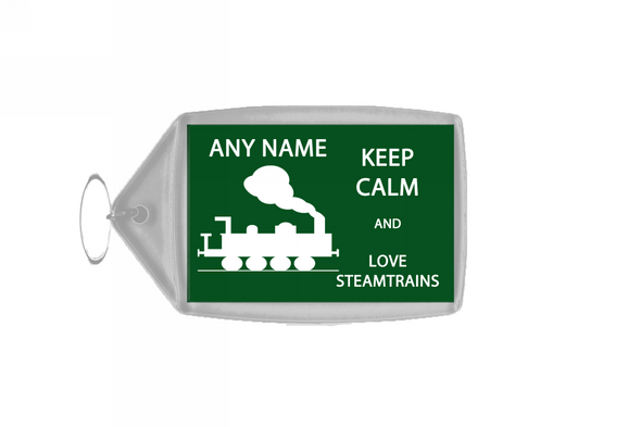 Keep Calm And Love Steam trains Personalised Large Keyring