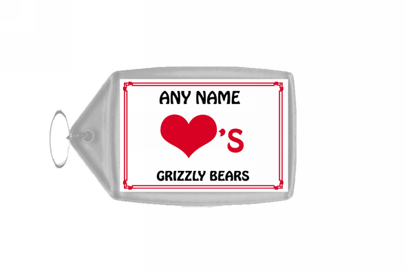 Love Heart Grizzly Bears Personalised Keyring