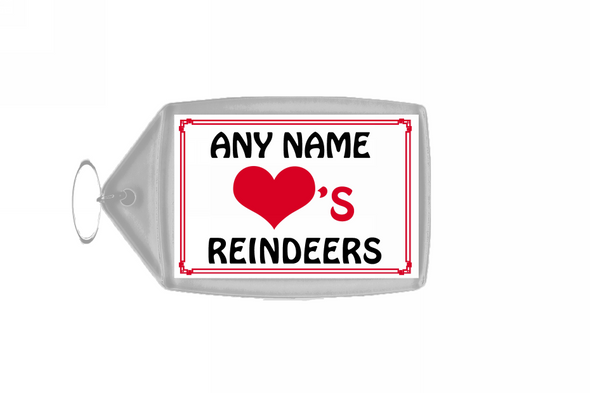 Love Heart Reindeers Personalised Keyring