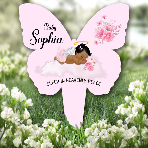 Butterfly Pink Dark Skin Baby Girl Remembrance Plaque Grave Memorial Stake