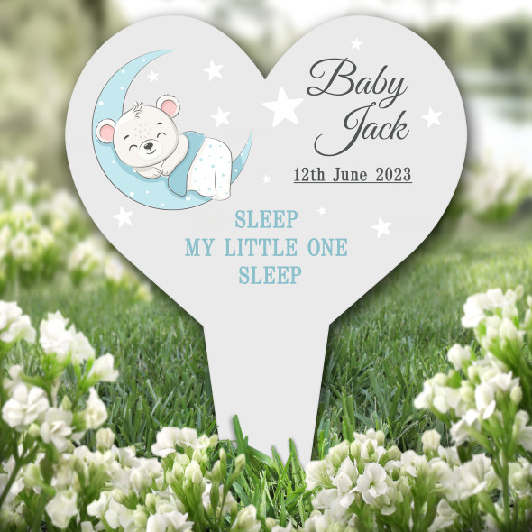 Heart Blue Baby Bear Remembrance Garden Plaque Grave Marker Memorial Stake