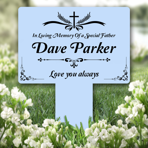 Father Cross Black Blue Remembrance Garden Plaque Grave Marker Memorial Stake