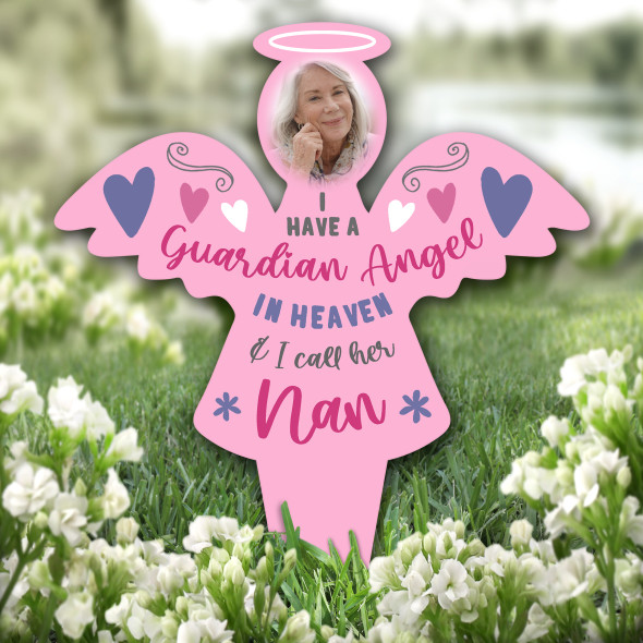 Angel Guardian Nan Photo Pink Remembrance Grave Garden Plaque Memorial Stake