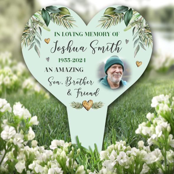 Heart Any Relation Leaves Photo Green Remembrance Grave Plaque Memorial Stake