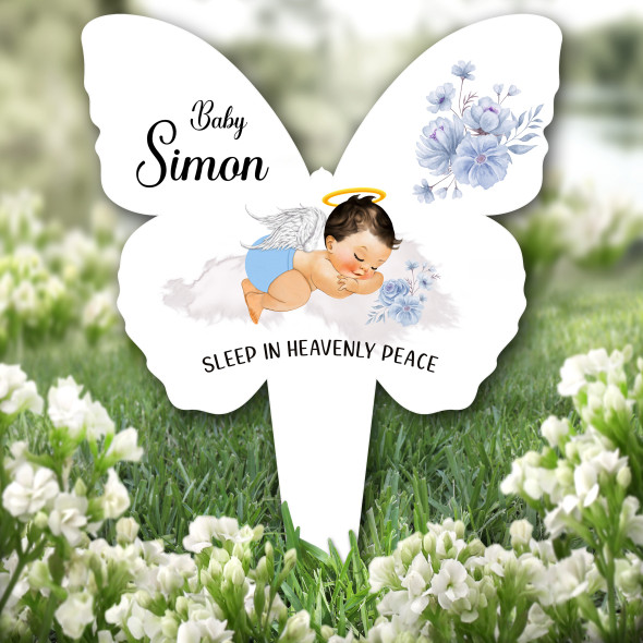 Butterfly Light Brown Hair Baby Boy Blue Remembrance Grave Plaque Memorial Stake