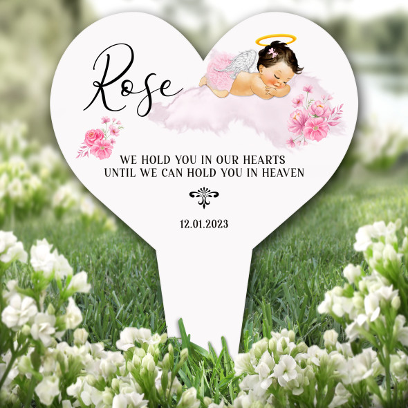 Heart Pink Light Brown Baby Girl Remembrance Garden Plaque Grave Memorial Stake