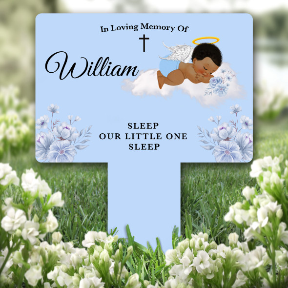 Garden Plaque Dark Skin Baby Boy Blue Remembrance Grave Marker Memorial Stake