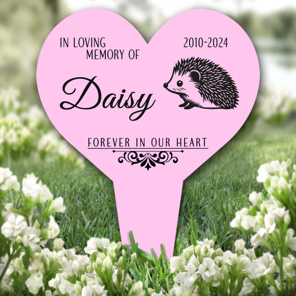 Heart Hedgehog Pet Pink Remembrance Garden Plaque Grave Marker Memorial Stake