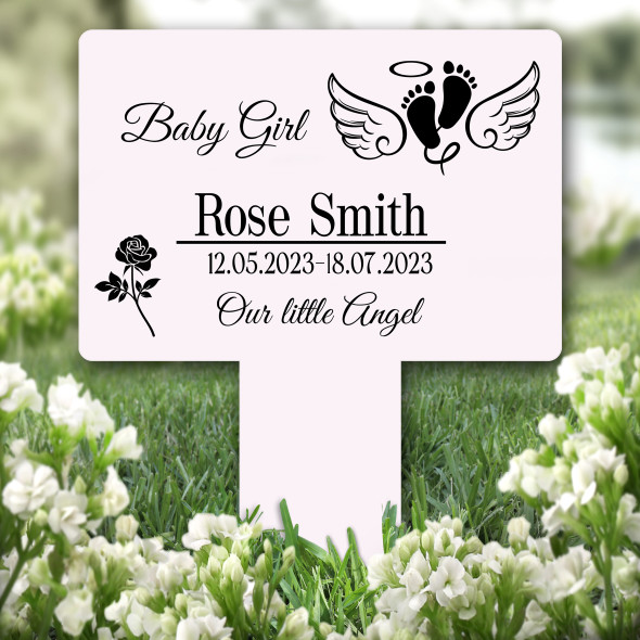 Pink Baby Feet With Wings Remembrance Garden Plaque Grave Marker Memorial Stake