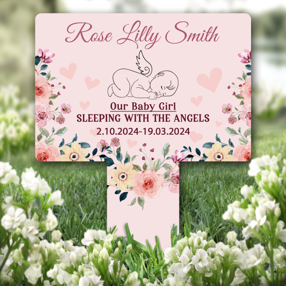 Pink Floral Angel Baby Remembrance Garden Plaque Grave Marker Memorial Stake