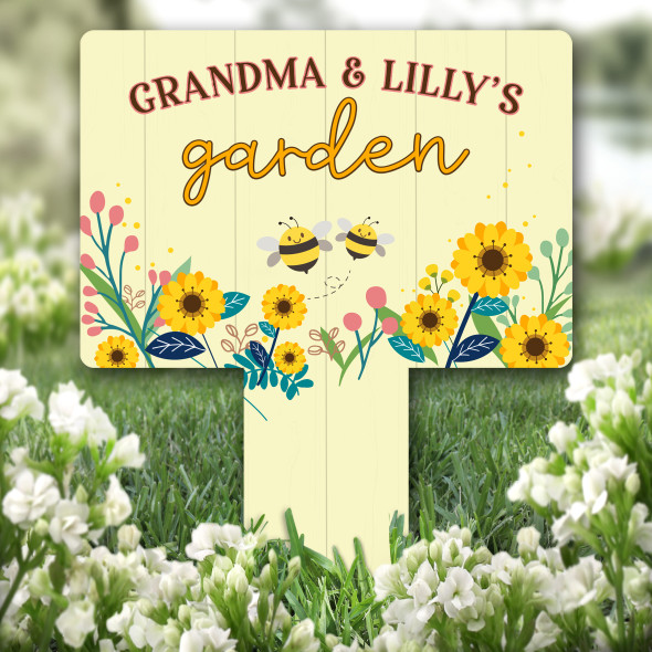 Flowers & Bees Grandma's Garden Personalised Gift Garden Plaque Sign Stake