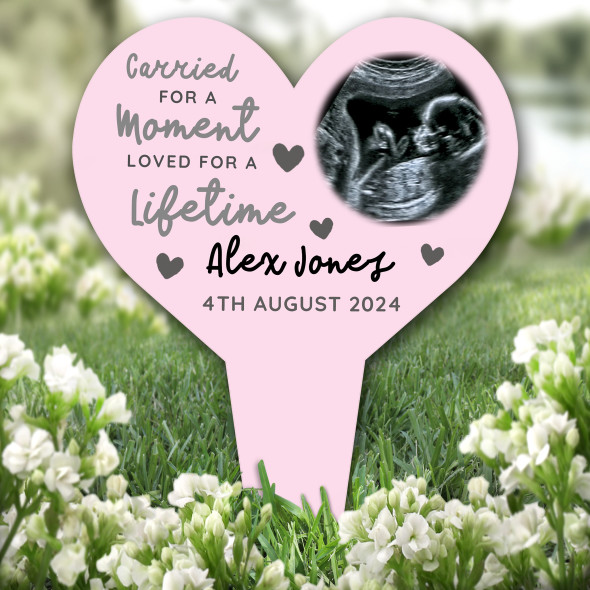 Heart Carried Moment Baby Loss Pink Photo Grave Garden Plaque Memorial Stake