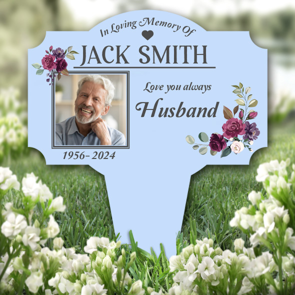 Blue Husband Floral Photo Remembrance Garden Plaque Grave Marker Memorial Stake
