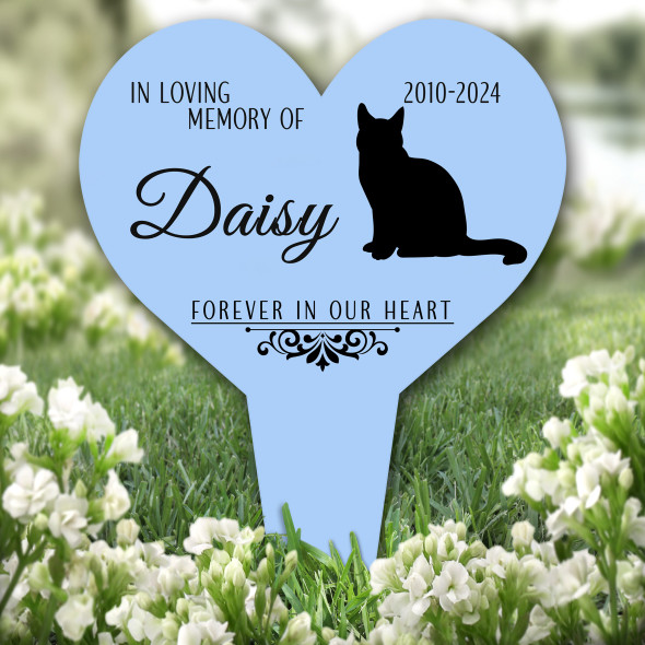 Heart Cat Pet Blue Remembrance Garden Plaque Grave Personalised Memorial Stake