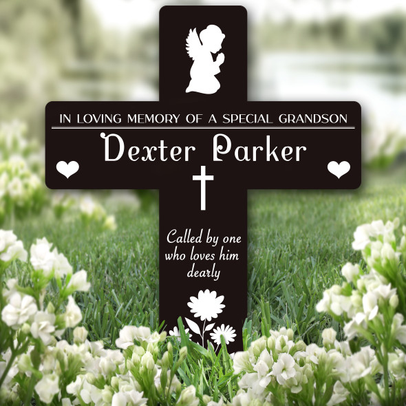 Cross Grandson Praying Angel Remembrance Garden Plaque Grave Memorial Stake