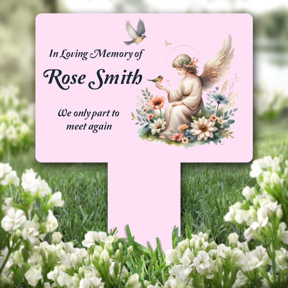 Floral Birds Angel Pink Remembrance Garden Plaque Grave Marker Memorial Stake