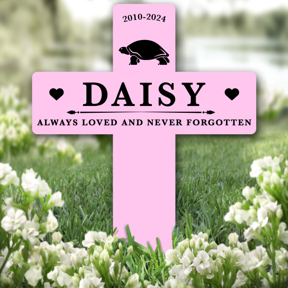 Cross Pink Tortoise Pet Remembrance Garden Plaque Grave Marker Memorial Stake