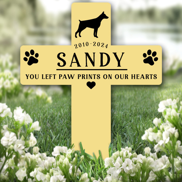 Cross Yellow Doberman Dog Pet Remembrance Garden Plaque Grave Memorial Stake